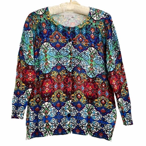 Joseph A. Colorful Vintage Style Pattern Cardigan - Picture 1 of 7